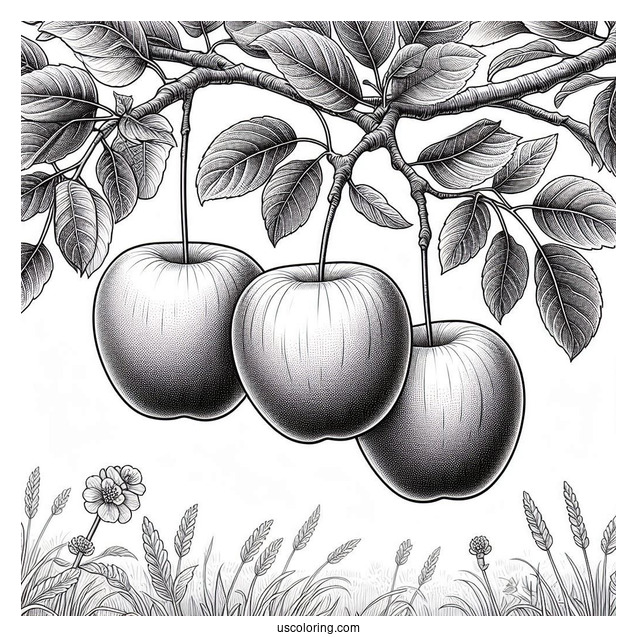 Three Empire Apples Hanging From Tree