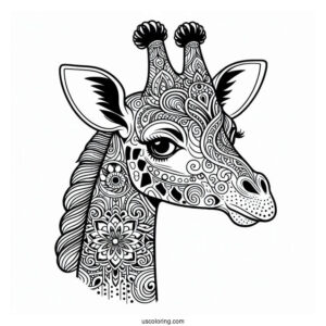 Elegant Giraffe Head Animal Mandala Coloring Page
