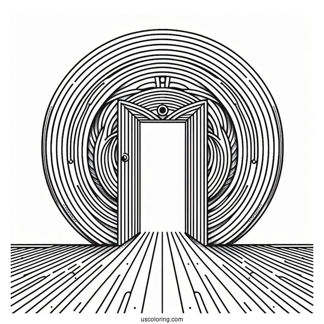 Expanding Doorway With Diagonal Floor Abstract Coloring Page