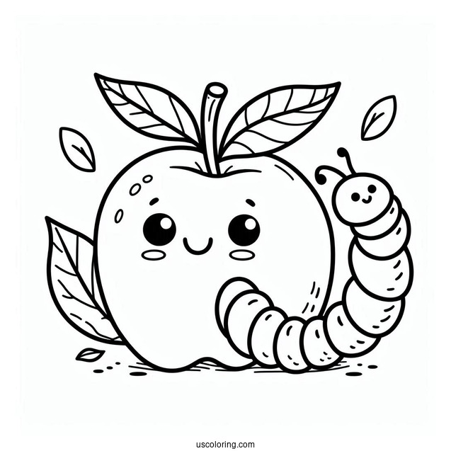 Worm In Apple Coloring Sheet For Preschoolers