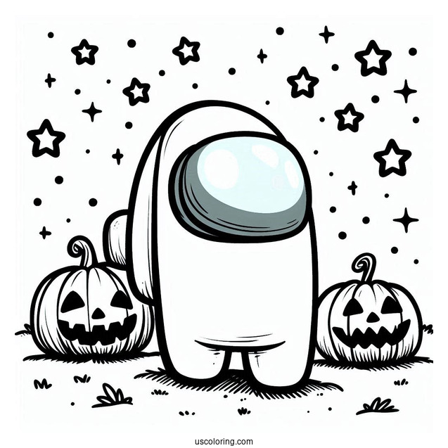 Coloring Page of Among Us With Jack-O-Lantern