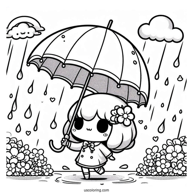 Cartoon Umbrella Under April Coloring Page Shower