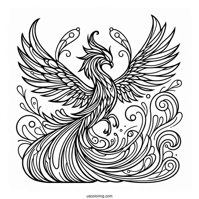 Majestic Phoenix Abstract Coloring Page