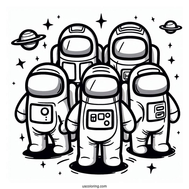 Coloring Page of Crewmates in Space