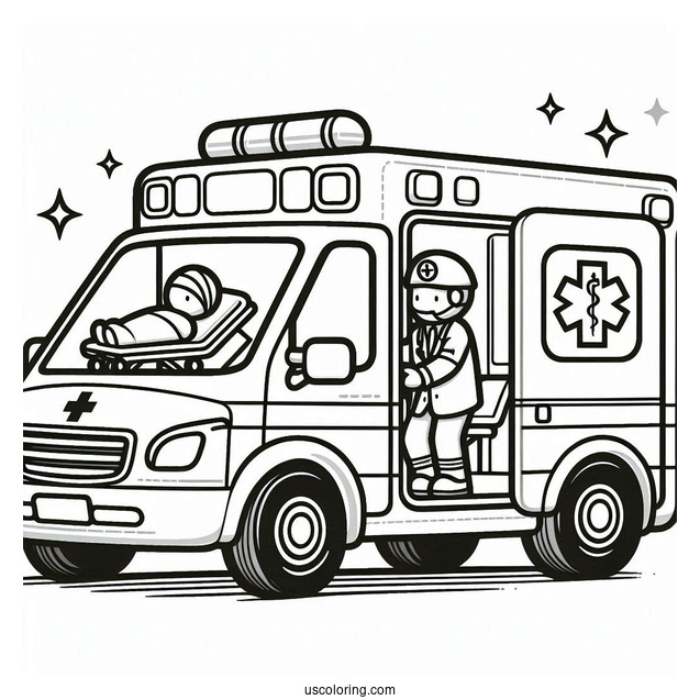 Ambulance Coloring Page Dropping Off Patient At Hospital For Kids