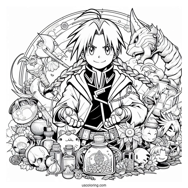 Detailed Fullmetal Alchemist Anime Coloring Page