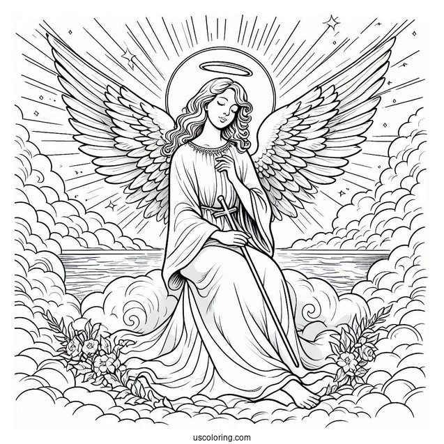 Eternal Angel In Heaven Coloring Page