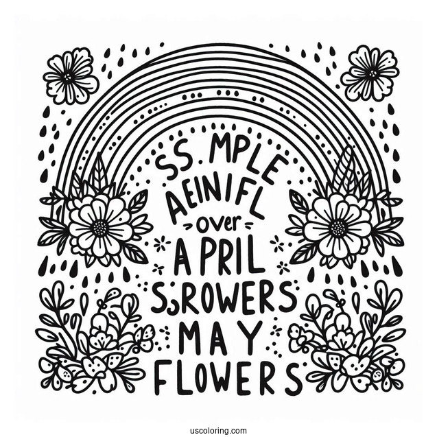 Rainbow Over April Coloring Page Showers Bring May Flowers Words Kids