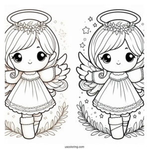 Coloring Page Of a Cute Angel For Kids