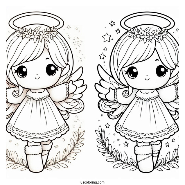 Coloring Page Of a Cute Angel For Kids