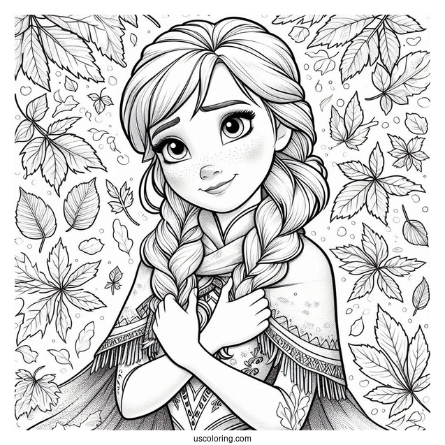 Frozen Anna Surrounded By Fall Leaves