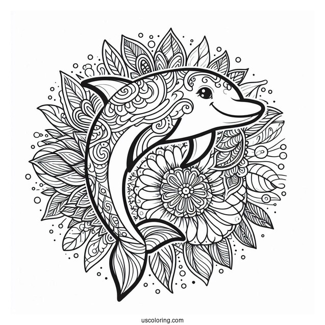 Floral Dolphin Animal Mandala Coloring Page