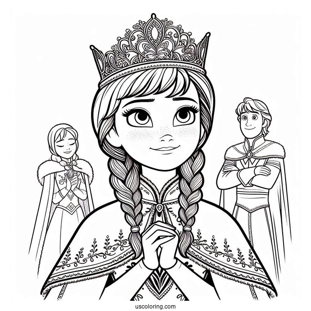 Queen Anna In Coronation With Olaf Coloring Page