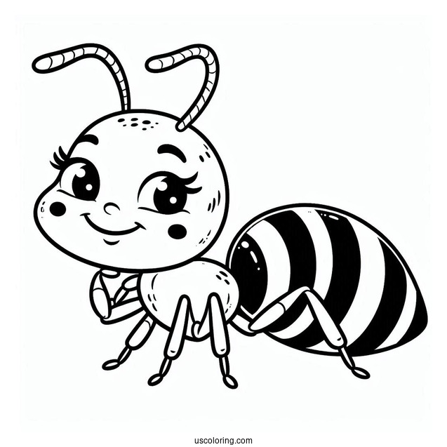 Smiling Ant Coloring Page For Kids