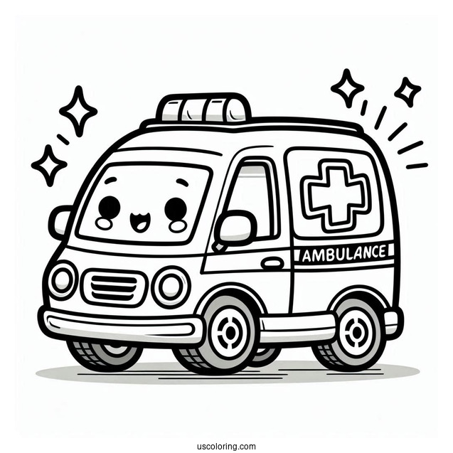 Cute Ambulance Coloring Page For Kids