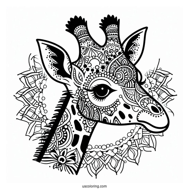Elegant Giraffe Head Animal Mandala Coloring Page