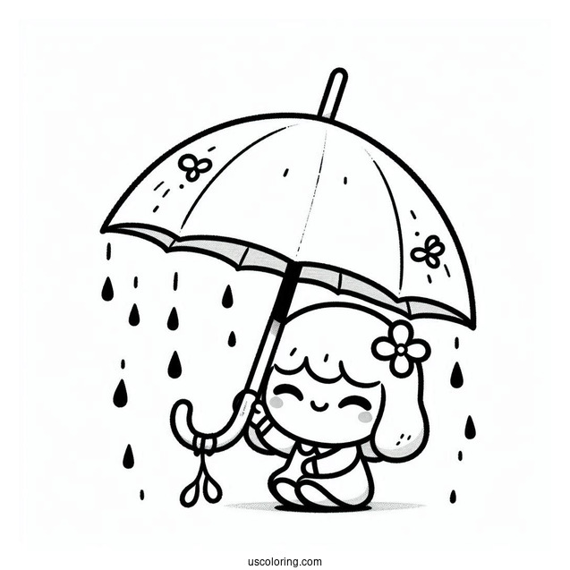 Cartoon Umbrella Under April Coloring Page Shower