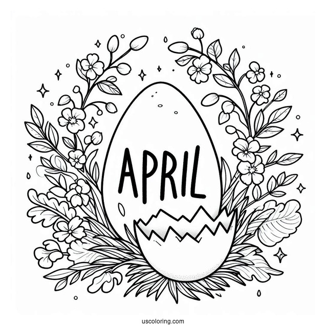 April Coloring Page Brings New Beginnings Around A Hatching Egg