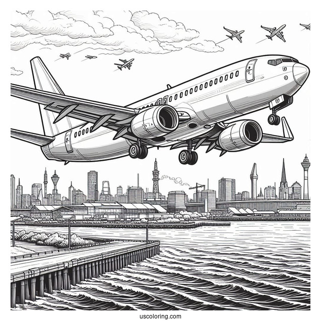 Boeing 737 Coming In For Landing Coloring Page