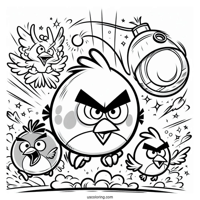Angry Birds Red, Chuck, And Bomb In The Air