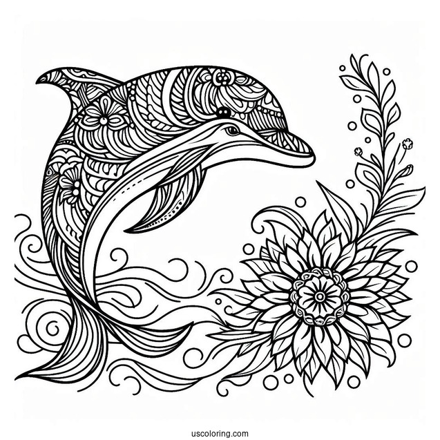 Floral Dolphin Animal Mandala Coloring Page