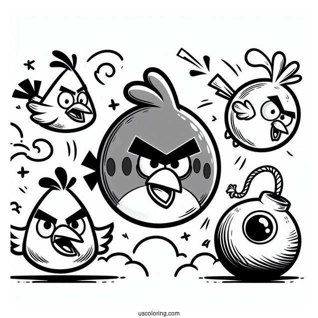 Angry Birds Red, Chuck, And Bomb In The Air