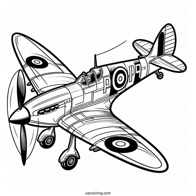 Spitfire Plane Coloring Page For Kids
