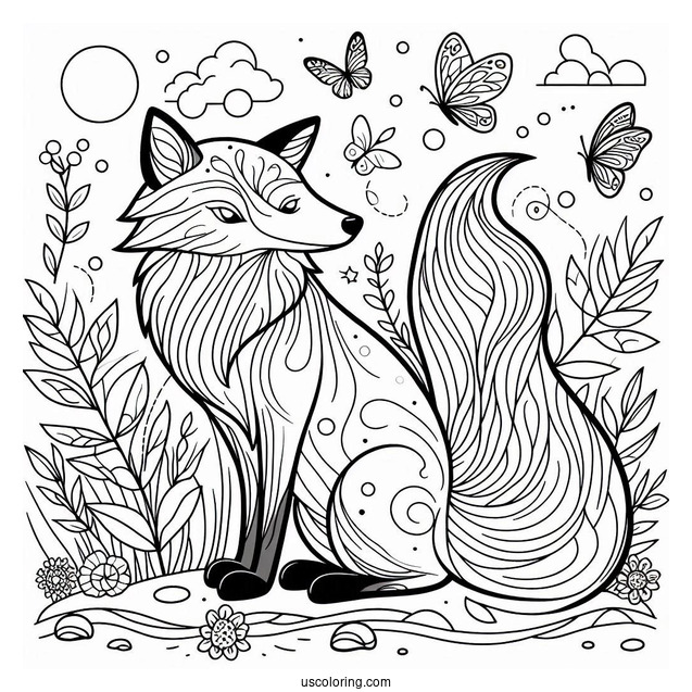 Fox In Nature Abstract Coloring Page For Kids