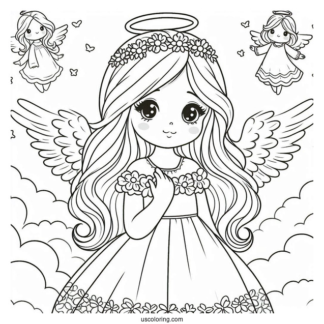 Cute Baby Angel In Heaven To Color