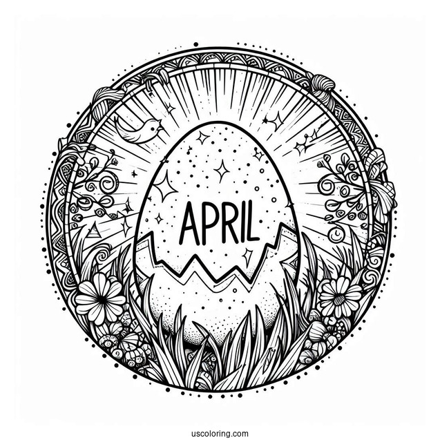 April Coloring Page Brings New Beginnings Around A Hatching Egg