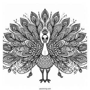 Peacock Spreading Its Wings Animal Mandala Coloring Page