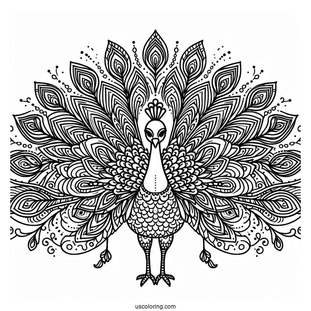 Peacock Spreading Its Wings Animal Mandala Coloring Page