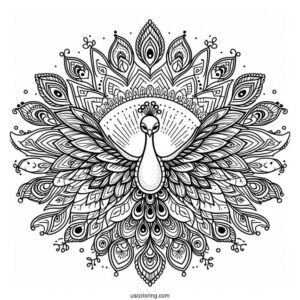 Peacock Spreading Its Wings Animal Mandala Coloring Page