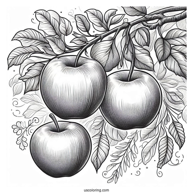 Three Empire Apples Hanging From Tree