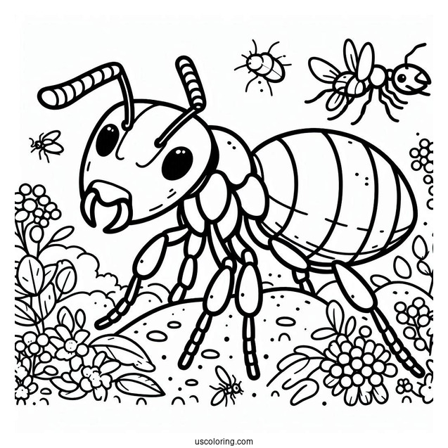 Ant Coloring Page Flashcard For Drone, Worker, Queen, And Anthill