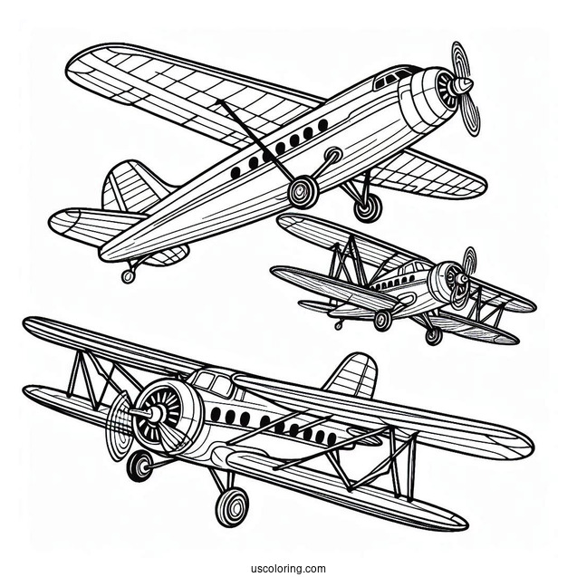 Three Plans Flying Together Coloring Picture