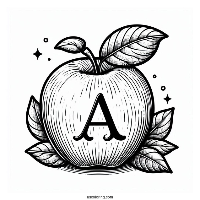 Apple With Letter A Coloring Page