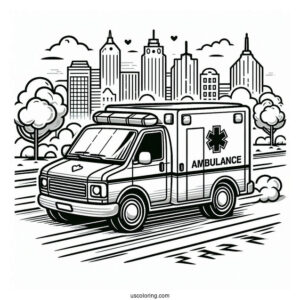 Simple Ambulance Coloring Page Driving On The Street