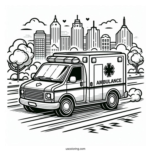 Simple Ambulance Coloring Page Driving On The Street