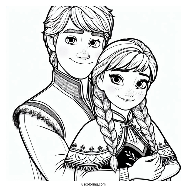 Anna And Kristoff Holding Each Other Coloring Sheet
