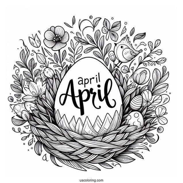 April Coloring Page Brings New Beginnings Around A Hatching Egg
