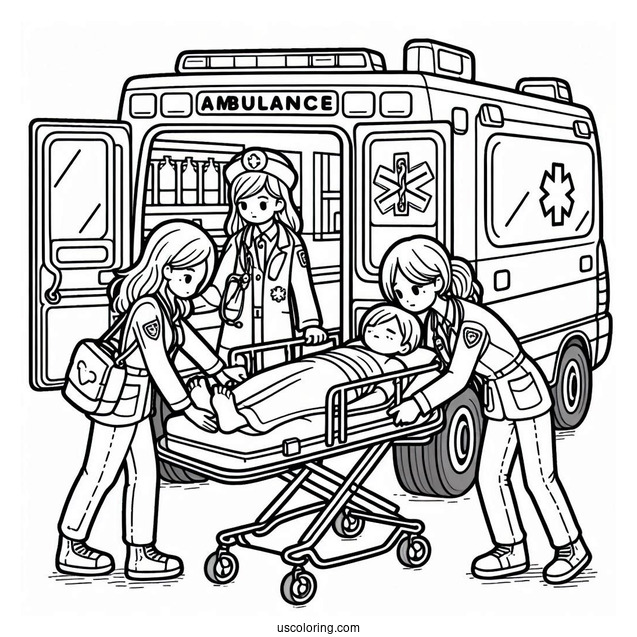 Paramedics Putting Patient In An Ambulance Coloring Page