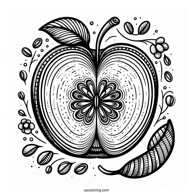 Apple Cut In Half With Seeds Coloring Sheet