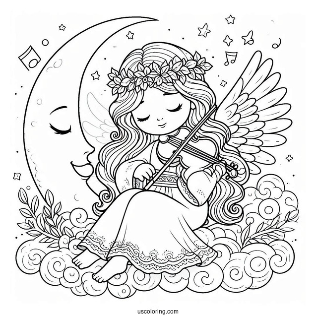 Coloring Page Of Angel Playing Music