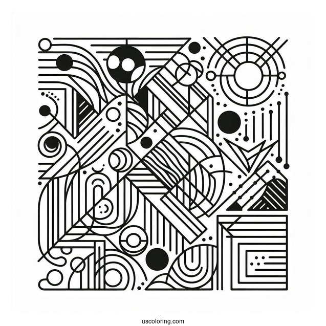 Easy Geometric Abstract Coloring Page For Kids