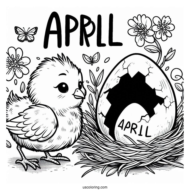 April Coloring Page Brings New Beginnings Around A Hatching Egg