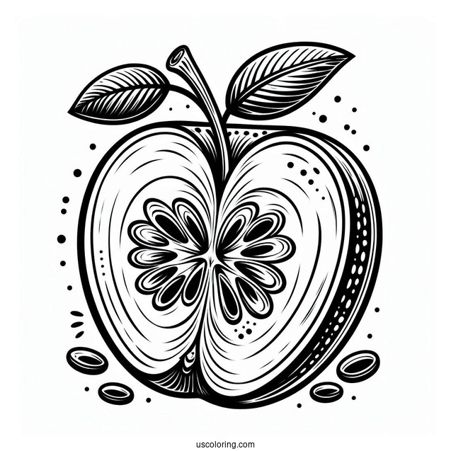 Apple Cut In Half With Seeds Coloring Sheet