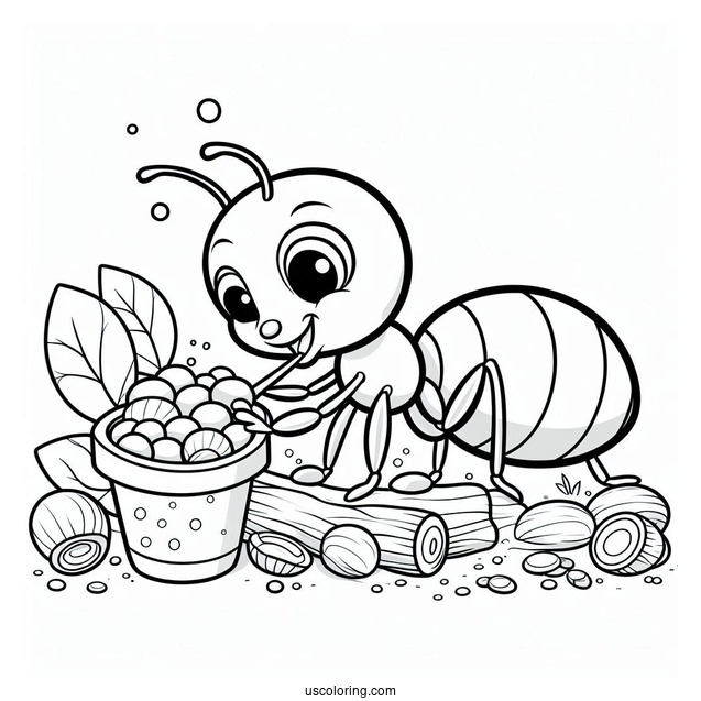 Ant Coloring Page Gathering Food
