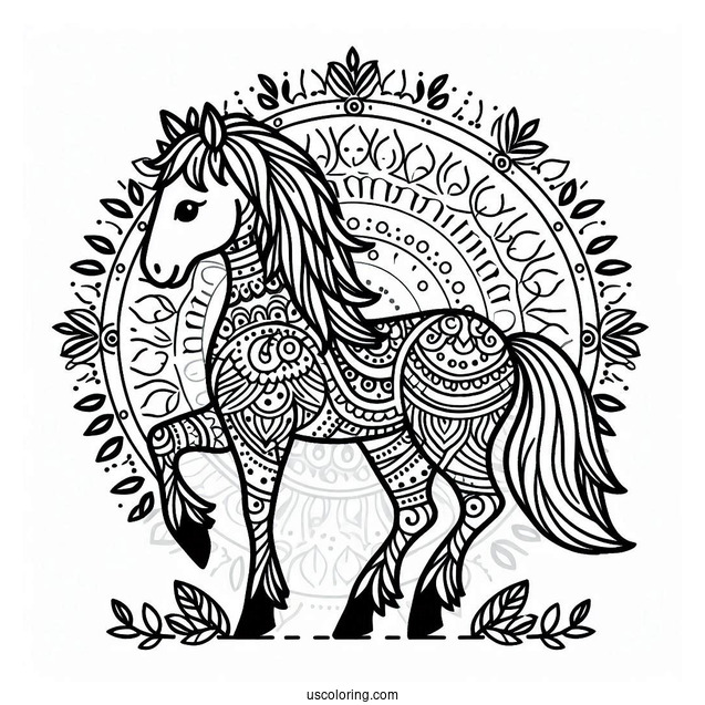 Easy Horse Animal Mandala Coloring Page For Kids