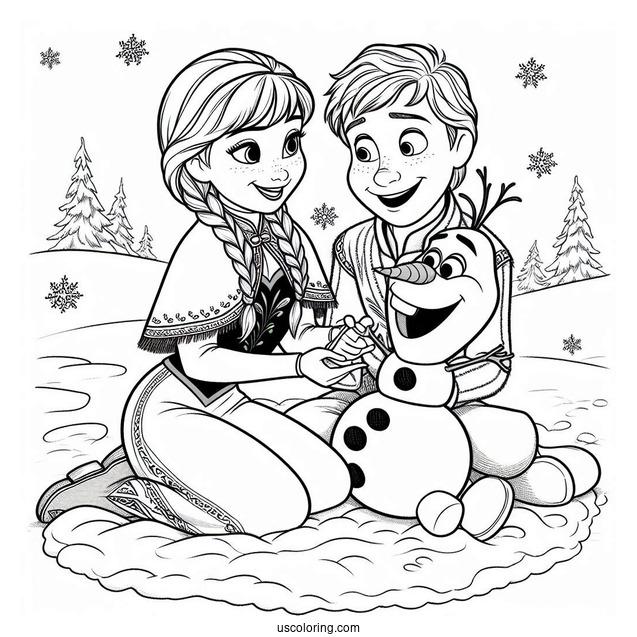 Anna And Olaf Playing In The Snow Coloring Page